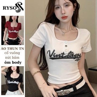 Áo Thun Tay Ngắn Cổ Vuông Nút Bấm Borip Dáng Dài Ôm Body, Áo Babytee Nữ Tay Ngắn Kiểu Sexy Chất Borip RYSO FASHION
