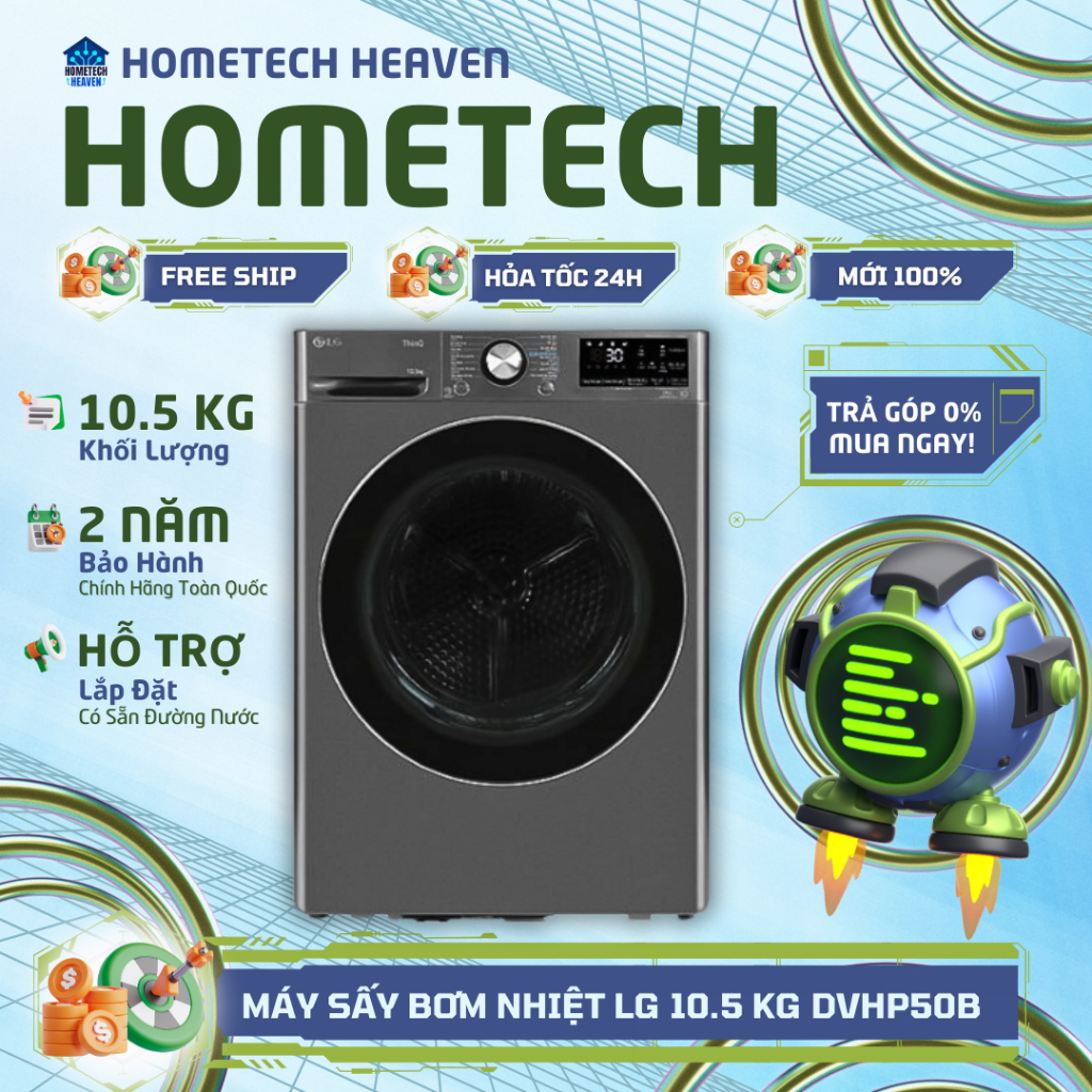 [GIAO LẮP MIỄN PHÍ] DVHP50B - Máy sấy bơm nhiệt LG Inverter 10.5 kg DVHP50B.BBLPEVN - Hàng Chính Hãn