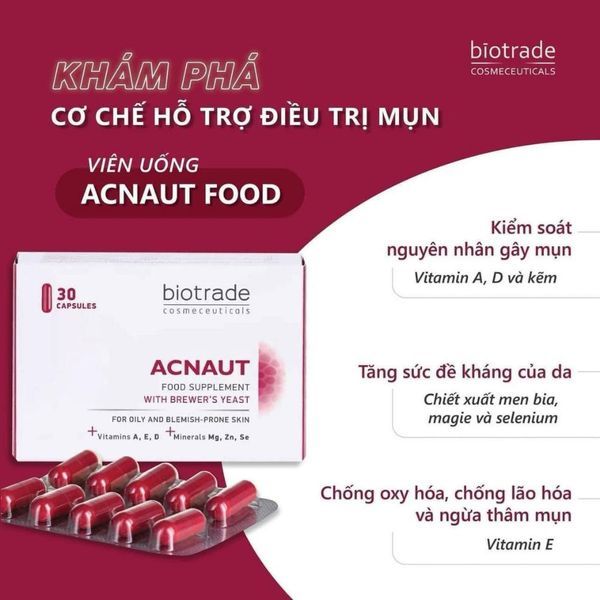 Viên Uống Giảm Mụn Biotrade Acnaut Food Supplement Kiềm Giảm Dầu Hộp 30V