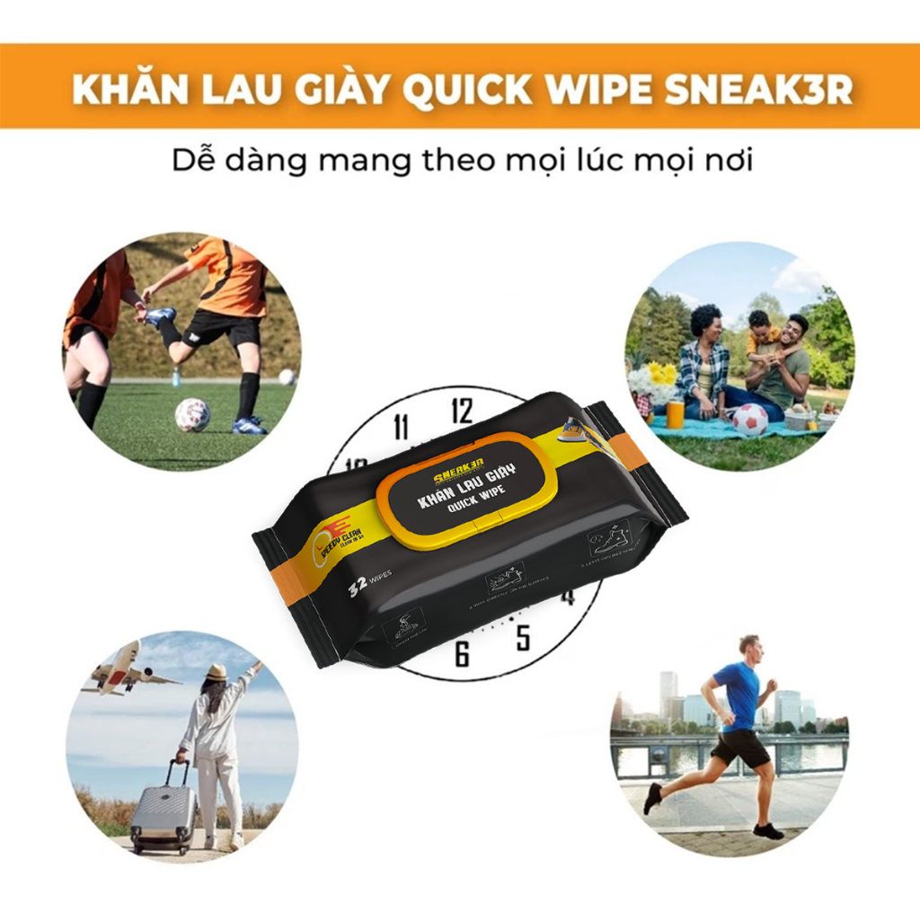 Khăn lau giày sạch nhanh Quick Wipe Sneak3r công nghệ Oxi Aciton chính hãng