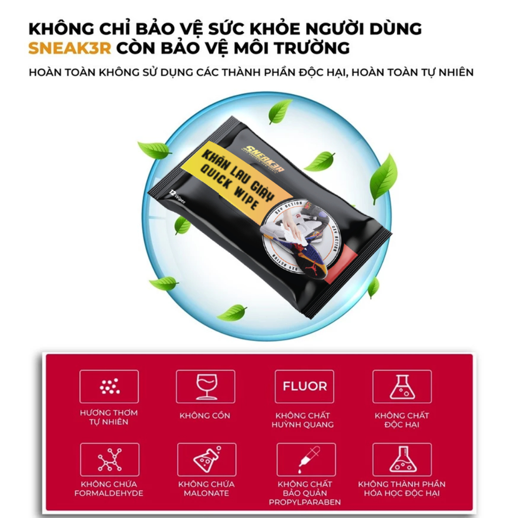 Khăn lau giày sạch nhanh Quick Wipe Sneak3r công nghệ Oxi Aciton chính hãng