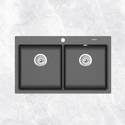 [FREESHIP HCM] Chậu rửa đá đôi Granite Ecalite EGS-6006.8651LG - Màu xám
