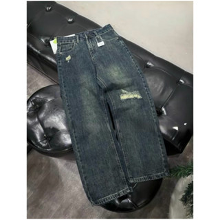 Quần jean lưng cao ống suông phối rách phong cách  premium