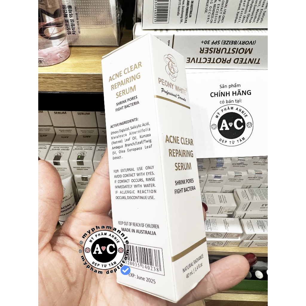 Serum mụn Peony White (40ml) Tinh chất Mụn Peony White se khít lỗ chân lông Collagen  Ance Clear Rep