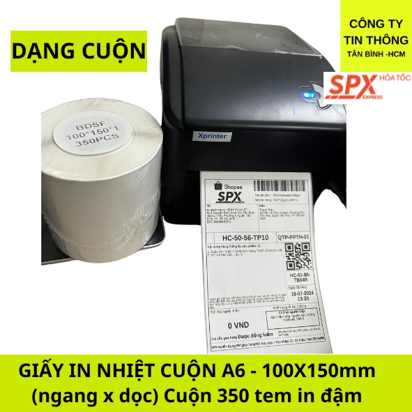 Cuộn Tem Nhiệt A6 - Giấy In Nhiệt 100x150 mm - Tem Đơn Hàng (50 Mét - 350 tem)