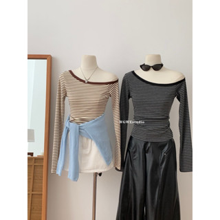 Áo Thun Kẻ Tay Dài Lệch Vai BOCONGANH HA750 Hàng Quảng Châu WG WE