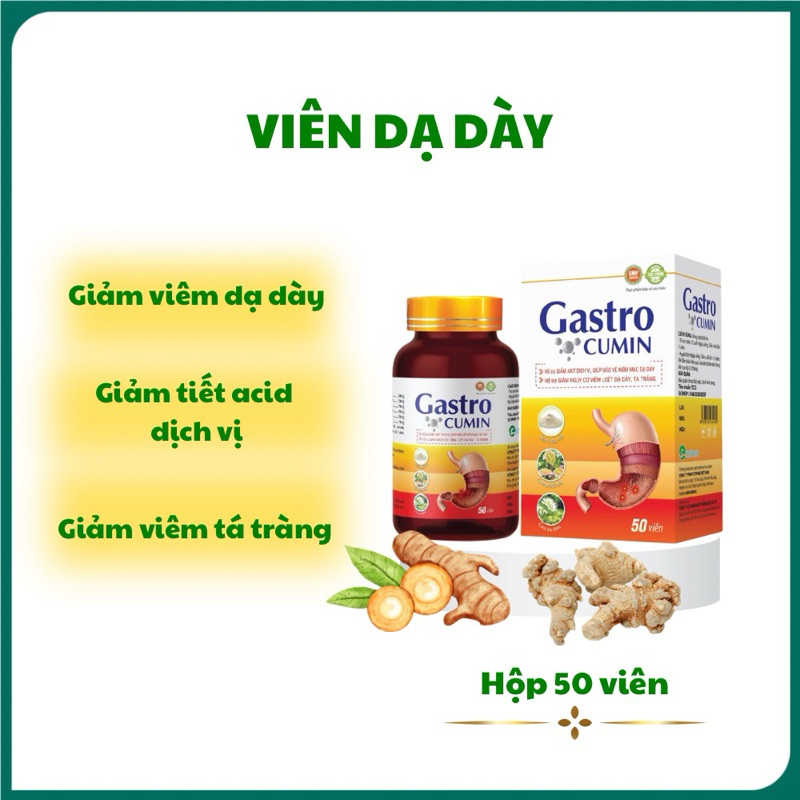 Viên uống dạ dày Gastro Cumin hộp 50 viên giúp giảm acid dịch vị, giảm viêm loét dạ dày, tá tràng - 
