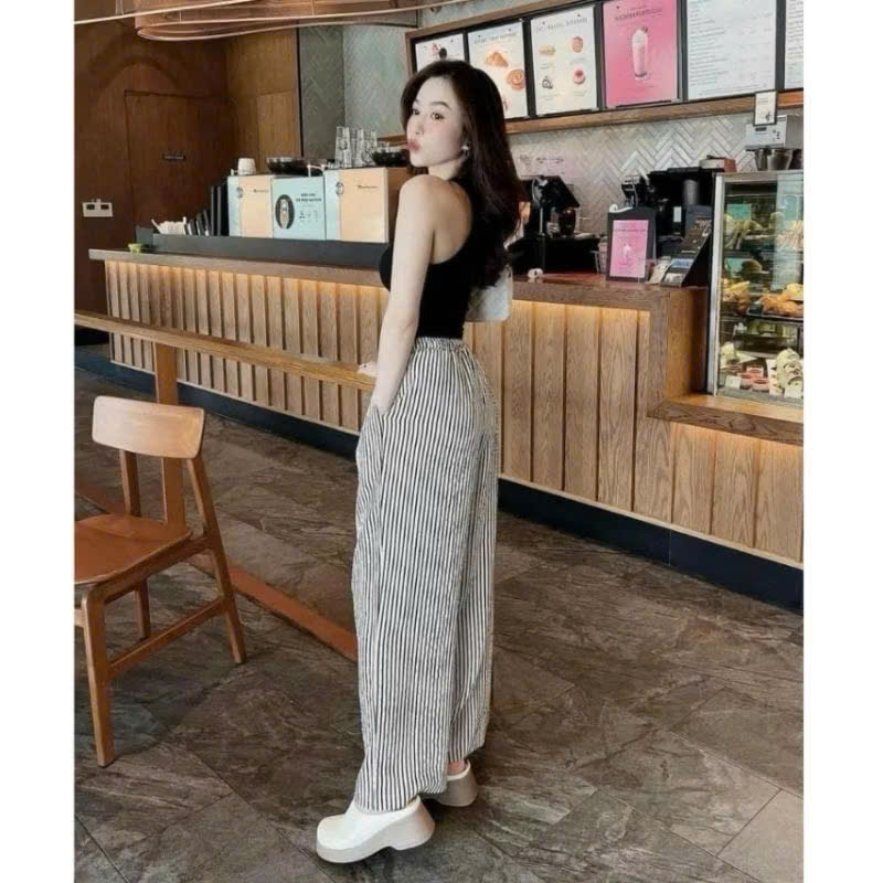 Quần Ống Rộng Nữ Kẻ Sọc Form Xinh Nhiều Màu Chất Liệu Đũi Xốp Dầy Dặn Mềm Mát MA377 | BigBuy360 - bigbuy360.vn