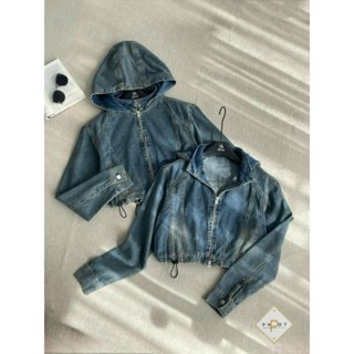 ÁO KHOÁC JEANS DÂY KÉO CÓ MŨ CROPTOP - HÀNG QC CAO CẤP