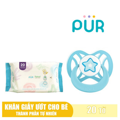 Khăn ướt Pur + Ti giả chỉnh nha Pur cho bé gồm 2 size