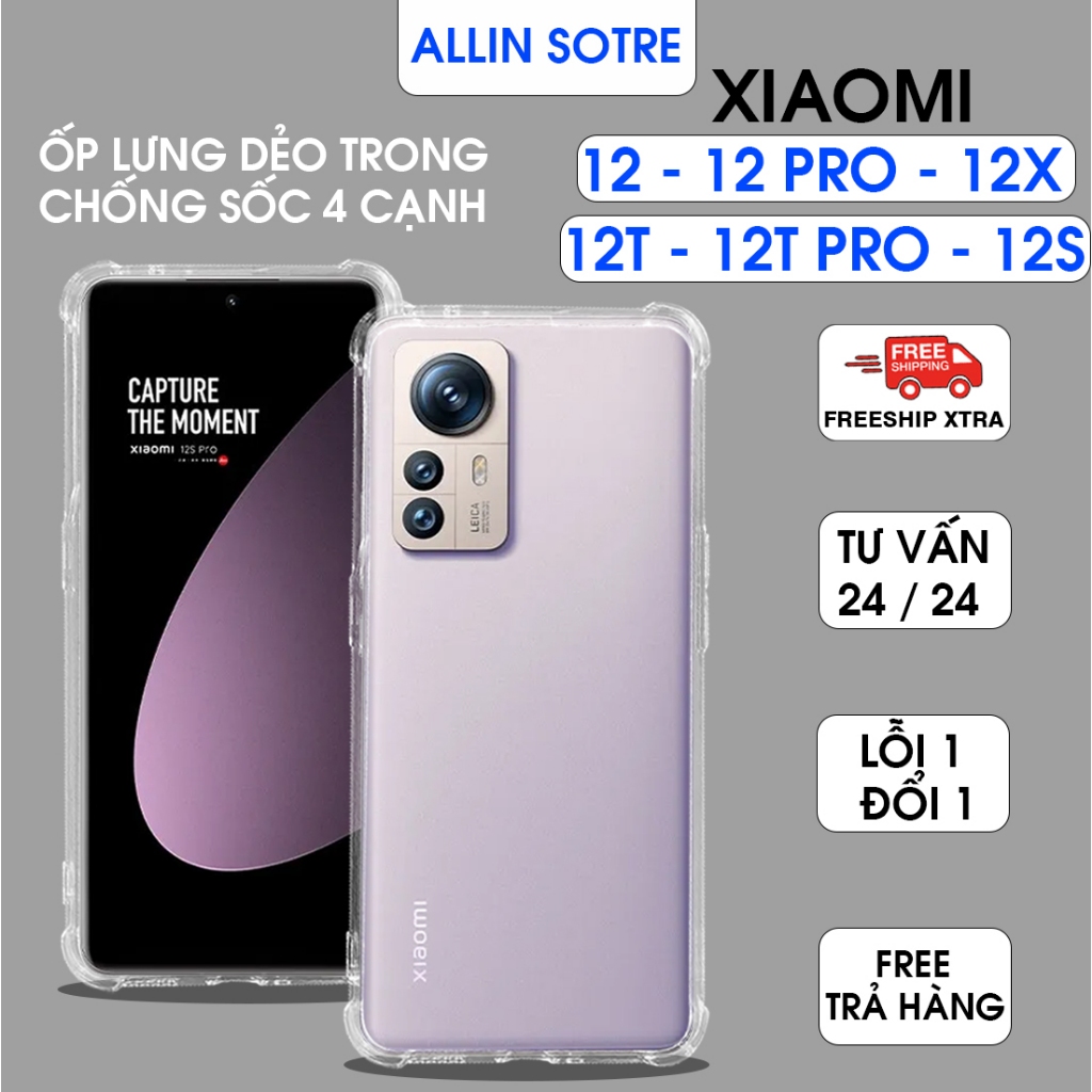 Ốp lưng Xiaomi 12 - 12T - 12X - 12S - 12 Pro - 12T Pro dẻo trong chống sốc 4 cạnh bảo vệ camera