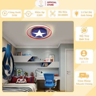 Đèn Trần Energy Green Lighting Cho Bé Khiên Captain America DGT-6542 - Trang Trí Phòng Ngủ Cho Bé - Phong Cách Hiện Đại