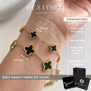  Vòng Tay Cỏ Bốn Lá Clover May Mắn Destorm Bracelet Lắc Tay Cỏ 4 Lá Thép Không Gỉ Có Hộp và Túi Đựng 
