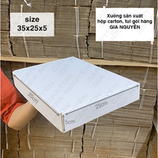 Combo 50 hộp carton nắp gài kích thước 35x25x5 MÀU TRẮNG dùng đựng quần áo local brand, áo thun polo, sách truyện.