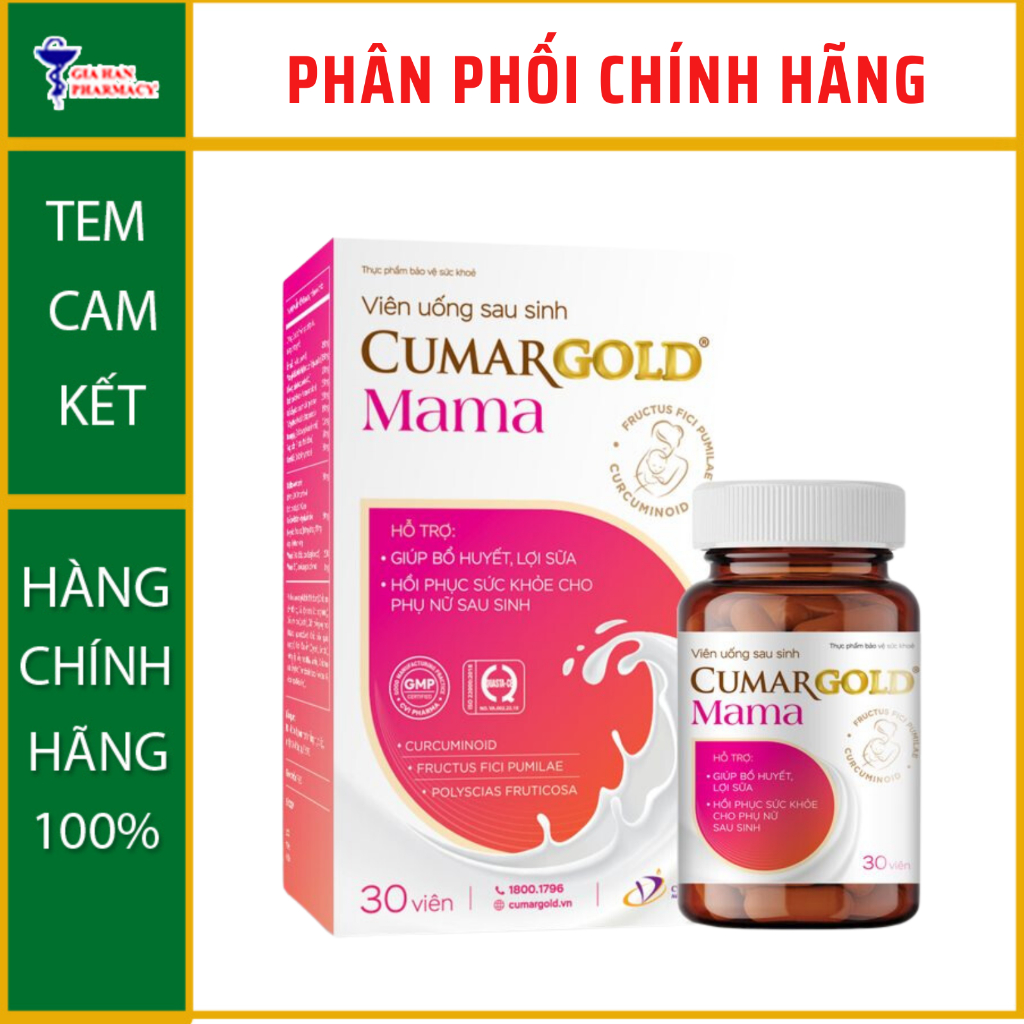 Viên uống lợi sữa Cumargold Mama giúp hồi phục sức khỏe, dưỡng an cho phụ nữ sau sinh (Hộp 30 viên) 