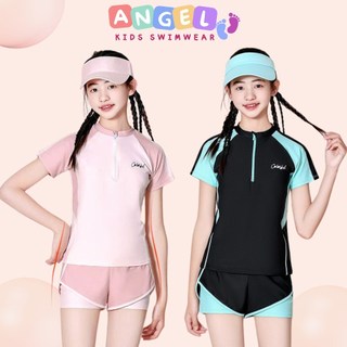  Đồ bơi bé gái quần đùi 2 lớp tay ngắn phong cách thể thao cá tính 2 màu siêu hot mẫu mới YY2383 