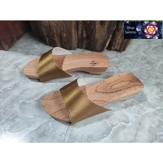 Guốc Gỗ Guốc Mộc Quai Lụa Bảng Lớn Cao 3 -  4 Phân ( đế cao su 2 lớp )