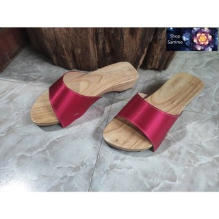 Guốc Gỗ Guốc Mộc Quai Lụa Bảng Lớn Cao 3 -  4 Phân ( đế cao su 2 lớp )