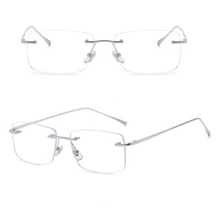  Gọng kính cận có độ sẵn 0-5 độ nam nữ mắt chữ nhật không viền 21606. Tròng 0 độ chống ánh sáng xanh 