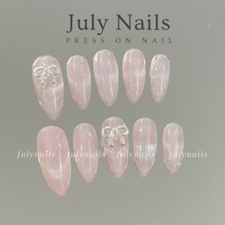 Móng úp thiết kế nb919 thạch hồng mắt mèo ánh trăng đính nơ Hàn Quốc julynails