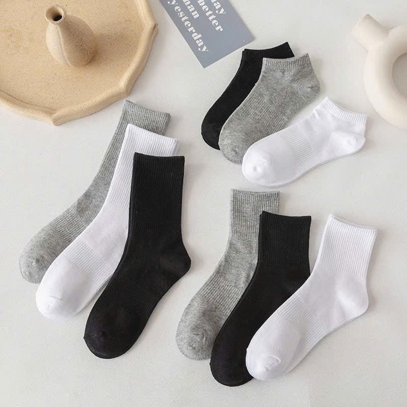 Set 5 Đôi Tất Vớ Unisex Chất Liệu Coton Hàn Kiểu Dáng Trơn Phong Cách Trẻ Trung H7