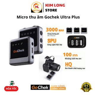 Micro thu âm không dây Gochek Ultra Plus (KÈM HỘP SẠC), chống ồn hiệu quả, phù hợp dùng cho điện thoại, máy ảnh