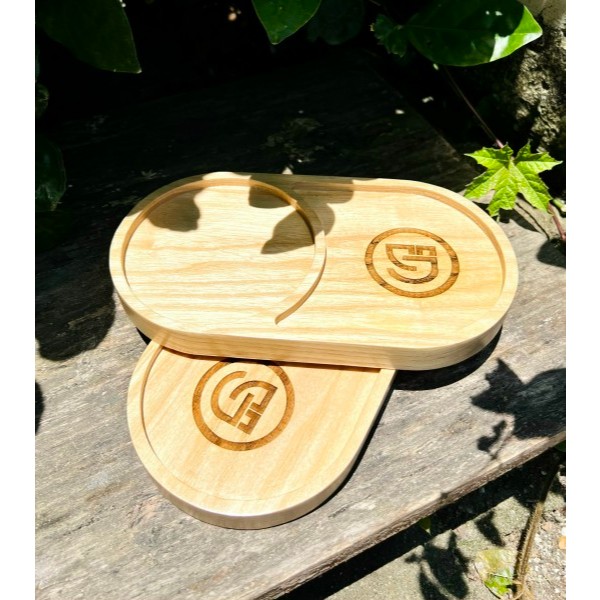 Khay, thớt gỗ decor 26 Bầu dục 2 ngăn (KT 25x12cm)