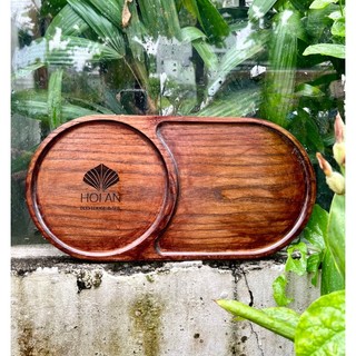 Khay, thớt gỗ decor 26 Bầu dục 2 ngăn (KT 25x12cm)