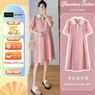 Váy Bầu Công Sở Babydoll Thiết Kế Có Cổ Mùa Hè Dài Qua Gối Mẫu Mới Nhiều Màu Thời Trang 2025 MAIKA