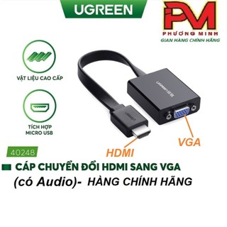 Cáp chuyển đổi hdmi to vga dẹt có audio ugreen 40248 cao cấp - hàng chính hãng bảo hành 18 tháng