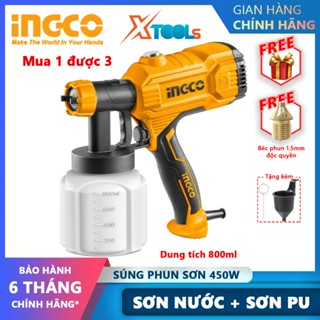 Máy phun sơn cầm tay dùng điện INGCO SPG3508 súng phun sơn điện 220v 450W 800ml sơn đa năng, sơn PU, sơn nước, sơn nhà