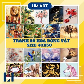  Tranh tô màu theo số động vật có khung size 40x50 - Tranh sơn dầu số hóa LIM Art 