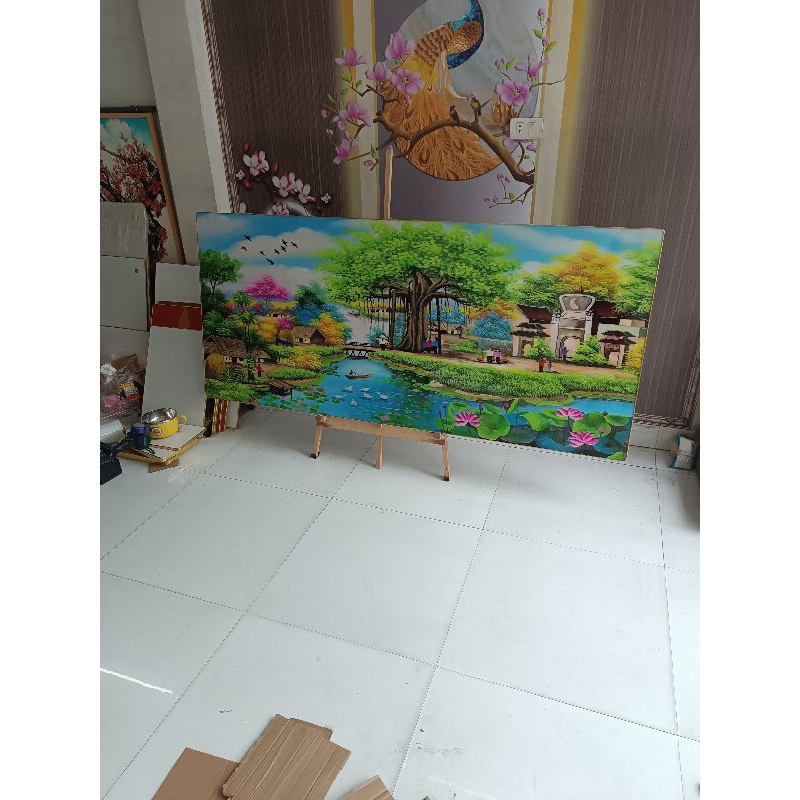 Tranh tráng gương phong cảnh 120x70cm/ tranh treo tường sẵn treo