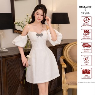Váy đầm thiết kế cao cấp màu trắng tay bồng trễ vai sang trọng [ Ảnh thật ] The Shilla-CG.A49B60.59C9PK.GAVA.T2M,V85 - T