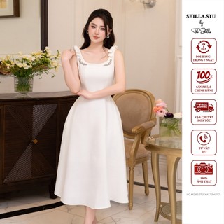 Váy đầm thiết kế cao cấp màu trắng 2 dây dáng dài cổ vuông váy sang trọng [ Ảnh thật ] The Shilla-CG.A63B6.67D7