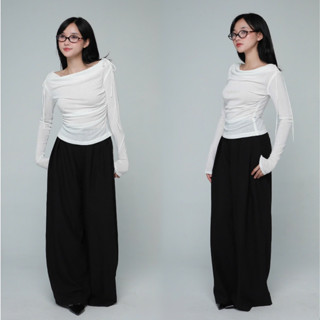 Seleen, Áo thun mỏng tay dài cổ đổ eo nhún vai buộc nơ, WT0073