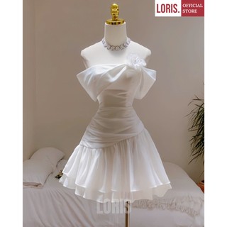  LORIS - Cici Dress Đầm trắng trễ vai kèm hoa xếp bèo 