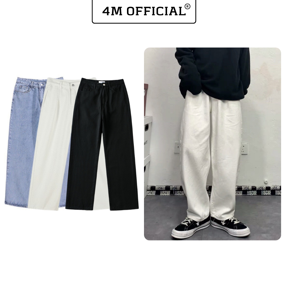 Quần jean baggy ống rộng 4M OFFICIAL, Quần baggy trắng ống rộng phong cách Hàn Quốc