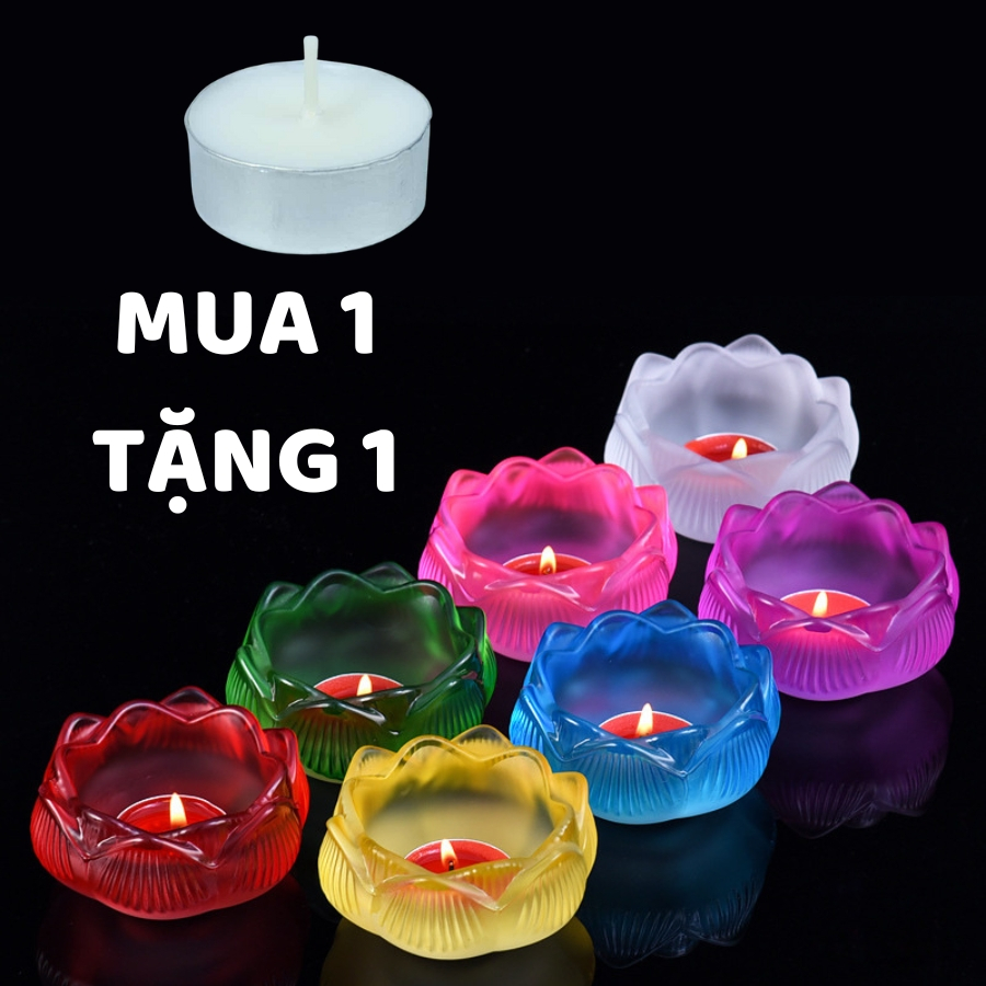 Đế đèn cầy hoa sen lưu ly nhiều màu chân đèn cầy, chân nến pha lê không đế loại thấp Đức Tín