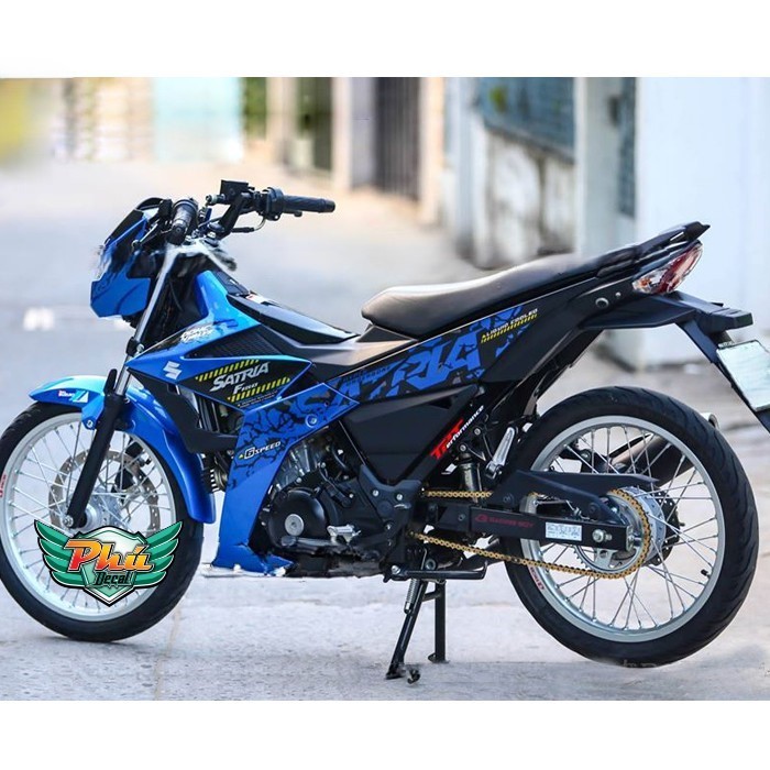 Tem rời dán xe Satria / Raider Stone 2019 xanh đen chữ Satria