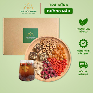 Trà Gừng Đường Nâu Thảo Mộc (Hộp 30 Gói) Giảm Đau Bụng Kinh, Ấm Tử Cung, Bổ Máu, Đẹp Da