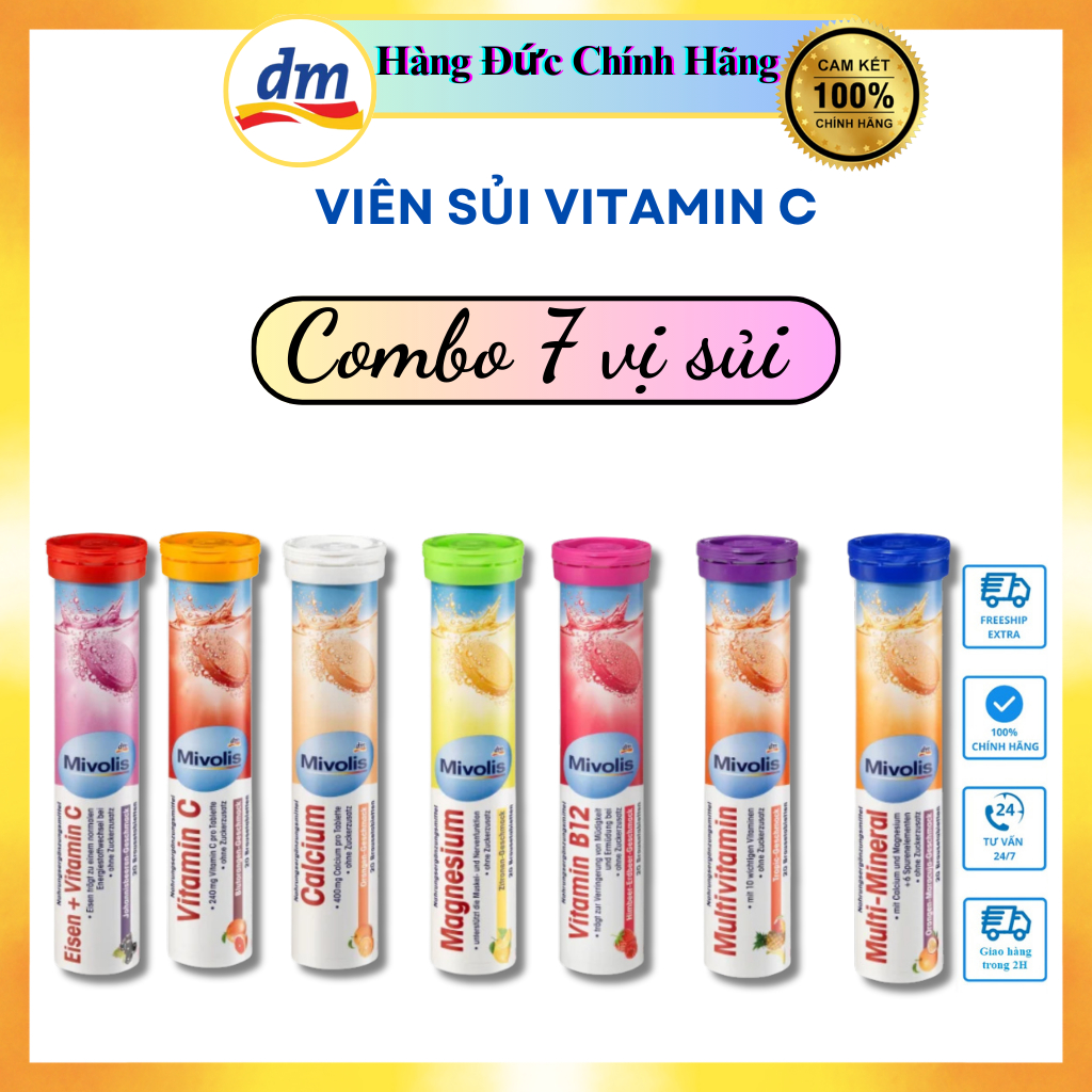 Viên C Sủi Mivolis Đức Vitamin C, magie, canxi Tăng cường hệ miễn dịch dùng cho người lớn trẻ em