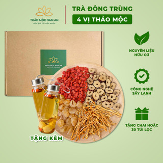 Trà Đông Trùng 4 Vị Thảo Mộc (Hộp 30 Gói) Đẹp Da, Chống Lão Hóa, Dễ Ngủ, Bồi Bổ Sức Khỏe