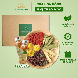 Trà Hoa Hồng 5 Vị Thảo Mộc (Hộp 30 Gói) Dưỡng Nhan, Thanh Nhiệt, Giải Độc, Đẹp Da, Mát Gan