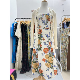 đầm midi  hoa nhỏ cột nơ