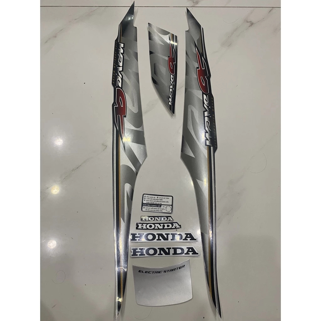 Tem  dán xe máy Honda Wave alpha 2010 tem 3 lớp cao cấp như tem zin (màu xám đen)