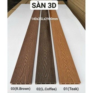Sàn gỗ nhựa ngoài trời dập vân gỗ nổi 3D (140x25x2900) vận chuyển cắt làm đôi 1450