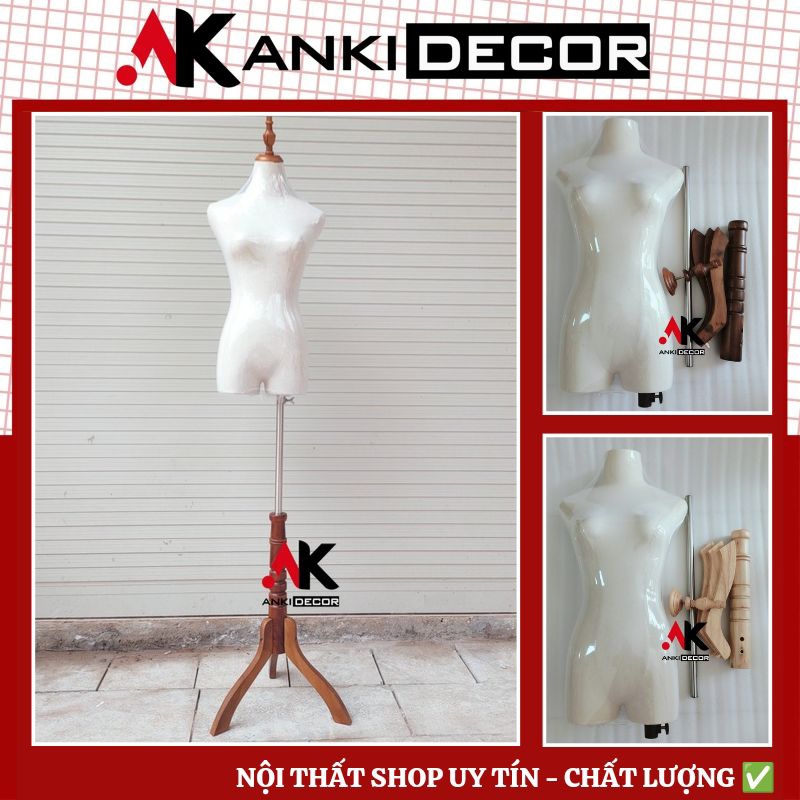 Manocanh nữ không tay, chân chóp gỗ | Anki Decor, manocanh nữ bán thân, manocanh nữ nửa người, canh 