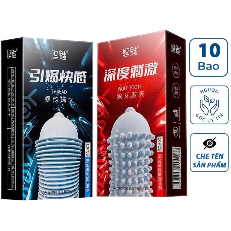 Bao cao su gai, gân Wolf Tooth hộp 10 cái, bcs gân gai siêu mỏng, bcs có gai kéo dài thời gian quan hệ