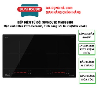 Bếp đôi điện từ sunhouse mama mmb888di, công suất 4400w, mặt kính ultravitro ceramic, nhập khẩu thái lan, bảo hành 3 năm